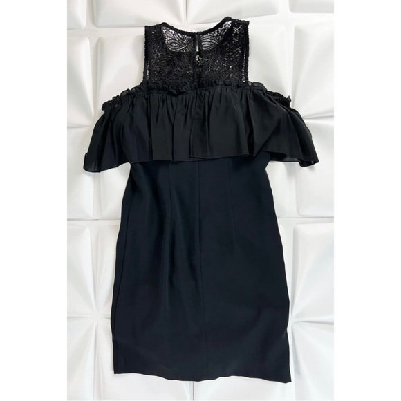 Trina Turk Sz 4 Black Cold Shoulder Crochet Lace Shift Sheath Dress - Picture 5 of 11